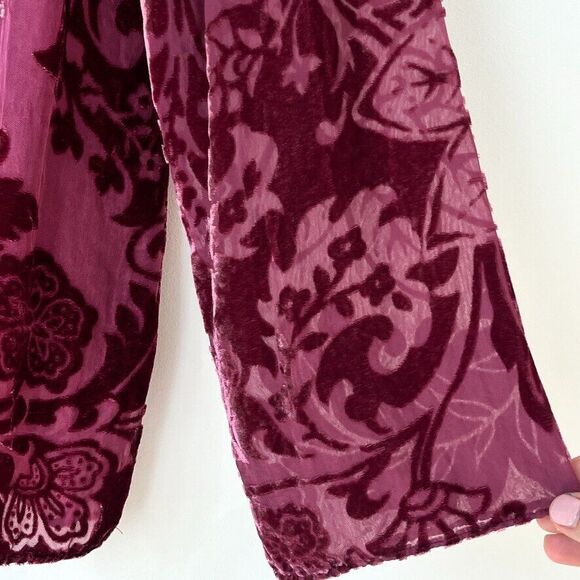 ECI New York VTG Silk Blend Velvet Burnout Floral Beaded Top Sz M Purple Boho - Picture 5 of 11